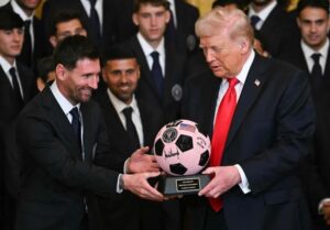 Colombian Artist Mr. Bling’s Custom Soccer Ball Presented by Lionel Messi to President Donald Trump at the White House
